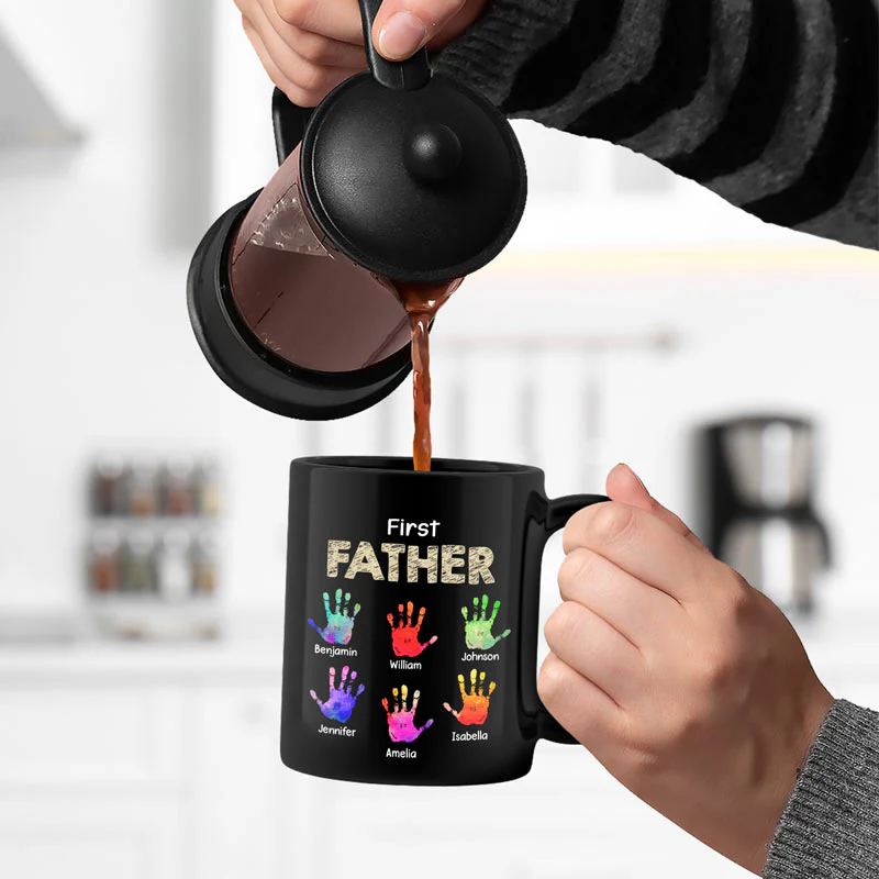 First Dad Now Grandpa Handprints - Personalized Black Mug - Image 5