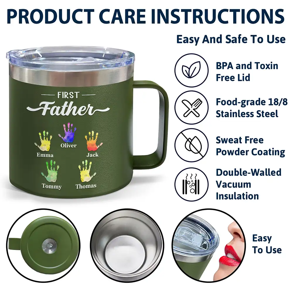 First Dad Now Grandpa - Personalized 14oz Stainless Steel Tumbler With Handle - Image 6