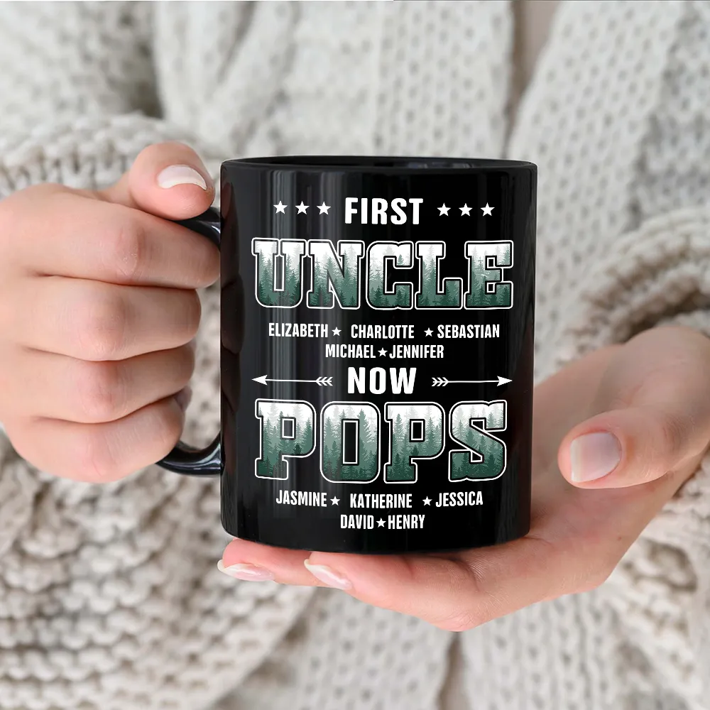 First Dad Now Papa Fir Forest - Personalized Black Mug - Image 3