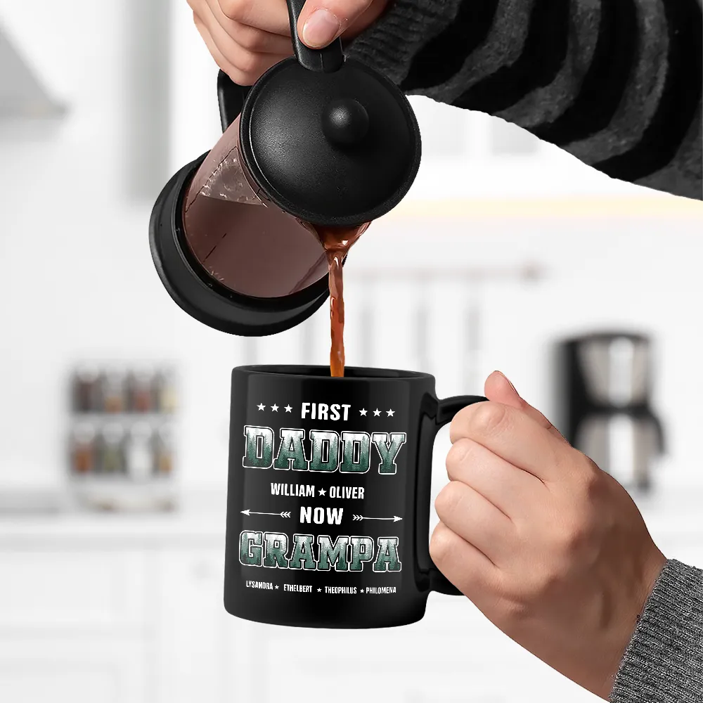First Dad Now Papa Fir Forest - Personalized Black Mug - Image 5