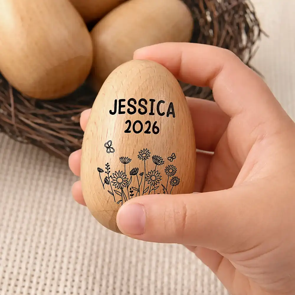 First Easter Cute Bunny With Name - Personalized Musical Wooden Easter Egg Shaker - Image 4