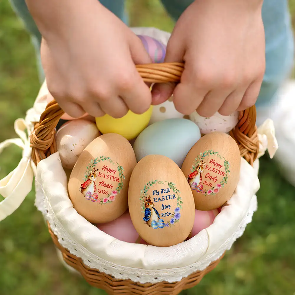 First Easter With Adorable Bunny - Personalized Musical Wooden Easter Egg Shaker - Image 6