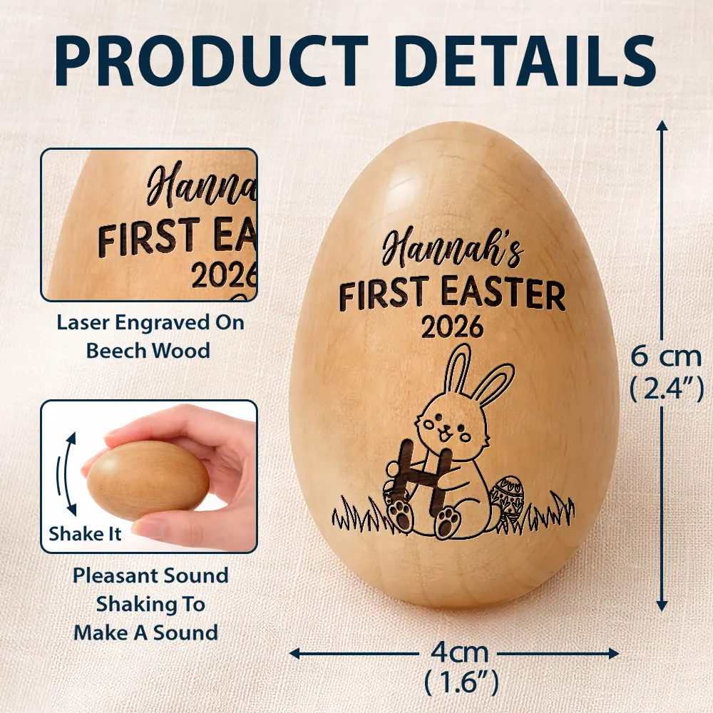 First Easter With Alphabet - Personalised Musical Wooden Easter Egg Shaker - Image 5