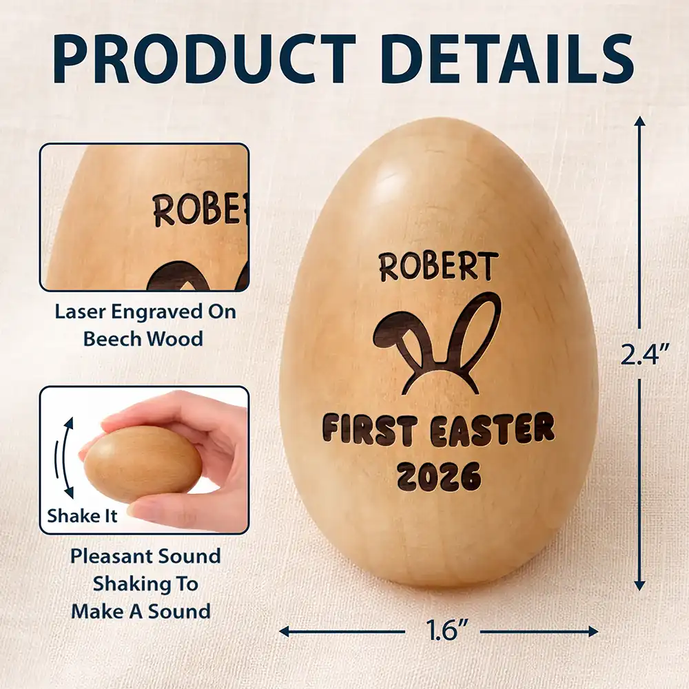 First Easter With Custom Name - Personalized Musical Wooden Easter Egg Shaker - Image 5