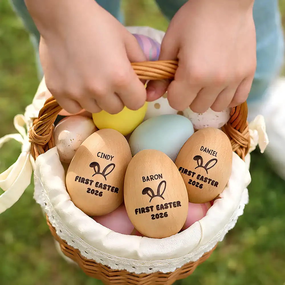 First Easter With Custom Name - Personalized Musical Wooden Easter Egg Shaker - Image 6