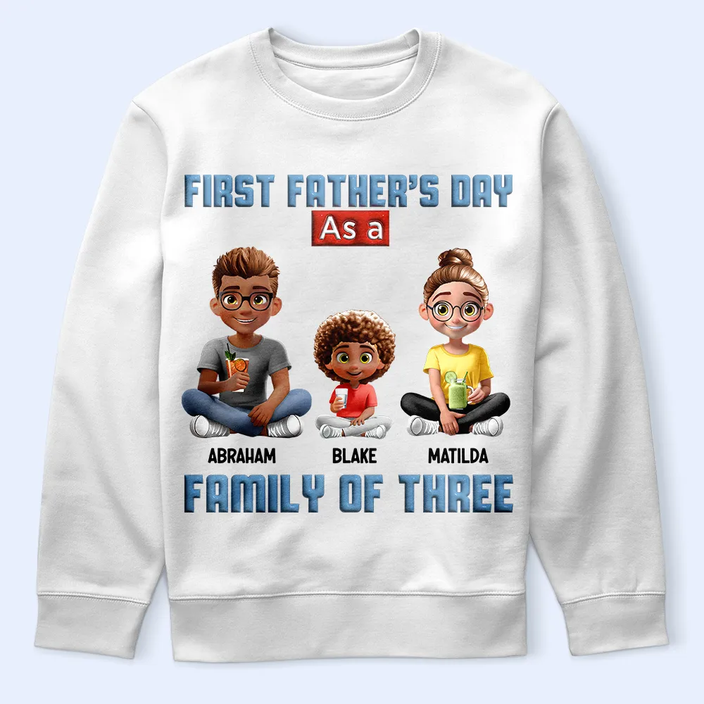 First Father's Day As A Family Of Three - Personalized T Shirt - Image 5