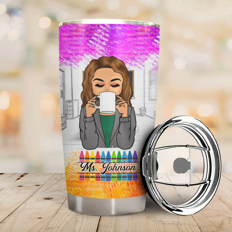 First I Drink Coffee Then I Teach The Kids - Gift For Teachers - Personalized Custom Tumbler - Image 2