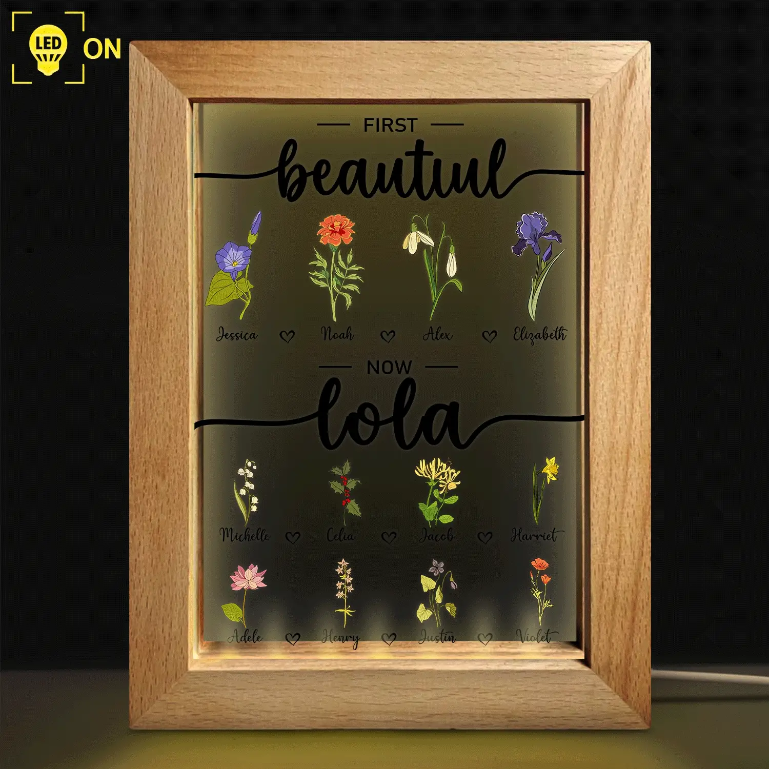 First Mama Now Nanny Flowers - Gift For Grandma, Nana, Granny - Personalized Frame Lamp - Image 2