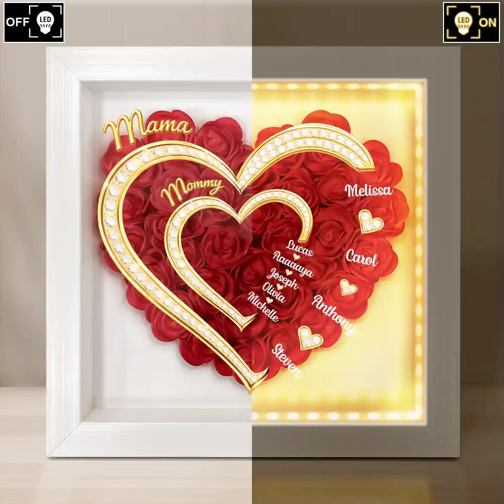 First Mom Now Grandma 3D Effect Faux Gemstone - Personalized LED Light Flower Shadow Box - Image 3