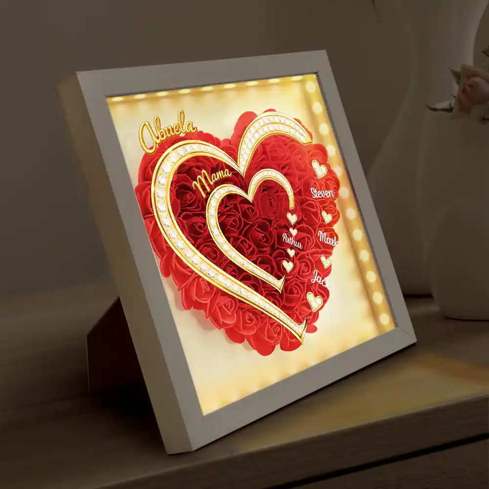First Mom Now Grandma 3D Effect Faux Gemstone - Personalized LED Light Flower Shadow Box - Image 4