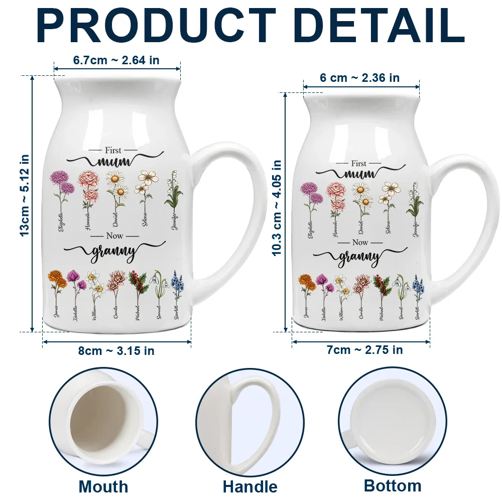 First Mom Now Grandma Birth Flowers - Personalized Ceramic Flower Vase - Image 4