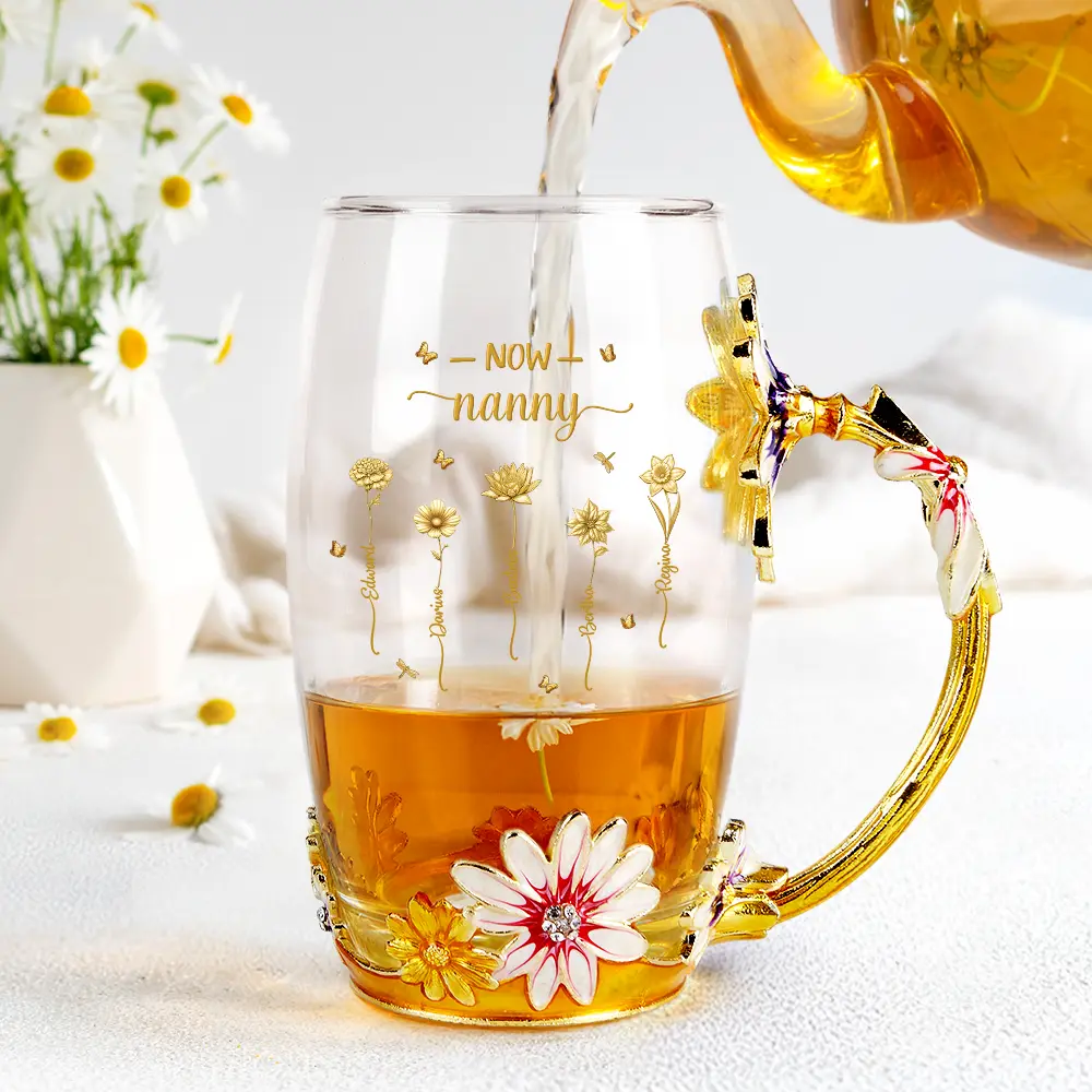 First Mom Now Grandma Birth Flowers - Personalized Glass Flower Tea Cup - Image 4