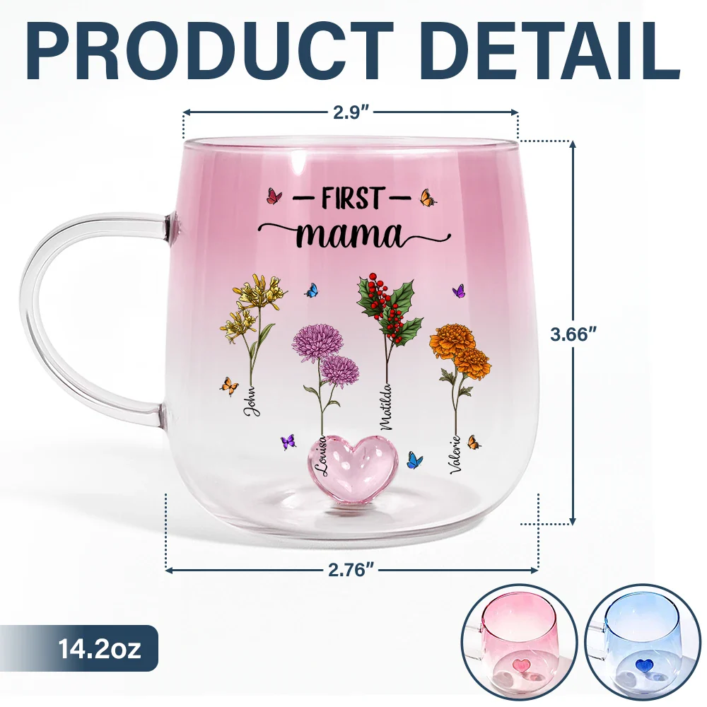 First Mom Now Grandma Birth Flowers - Personalized Gradient Glass Mug - Image 5