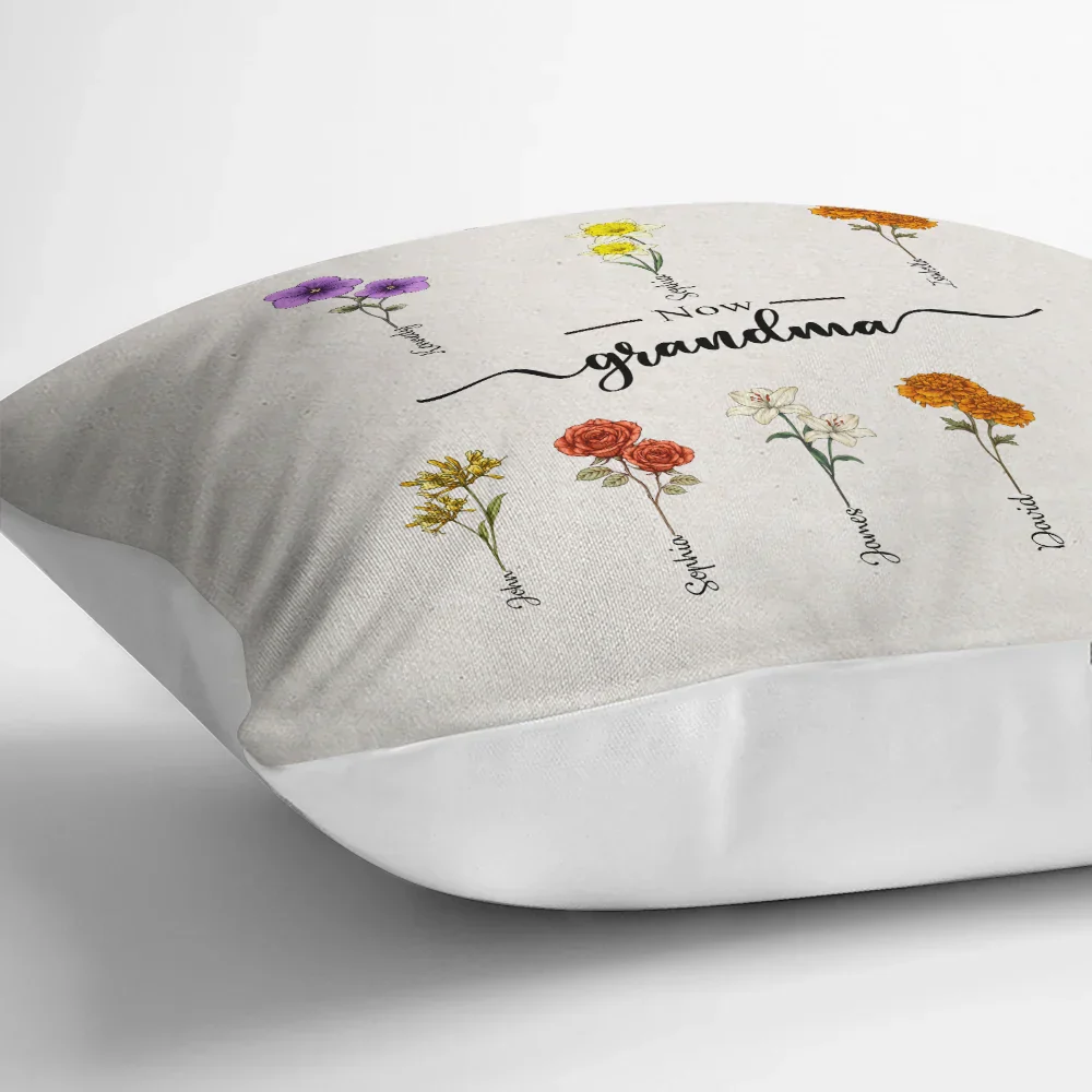 First Mom Now Grandma Birth Flowers - Personalized Pillow - Image 3