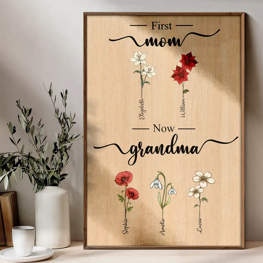 First Mom Now Grandma Birth Flowers - Personalized Poster - Image 4