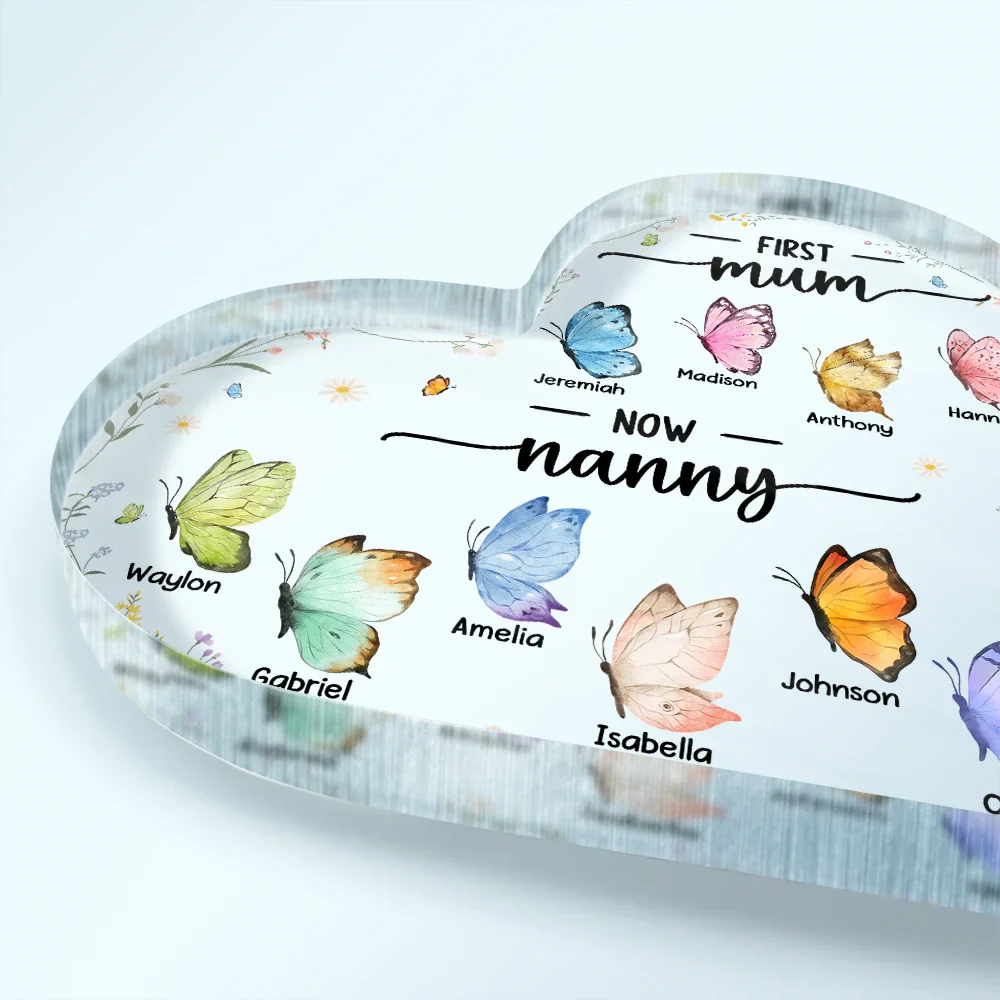 First Mom Now Grandma Butterfly - Personalized Heart Shaped Acrylic Plaque - Image 3