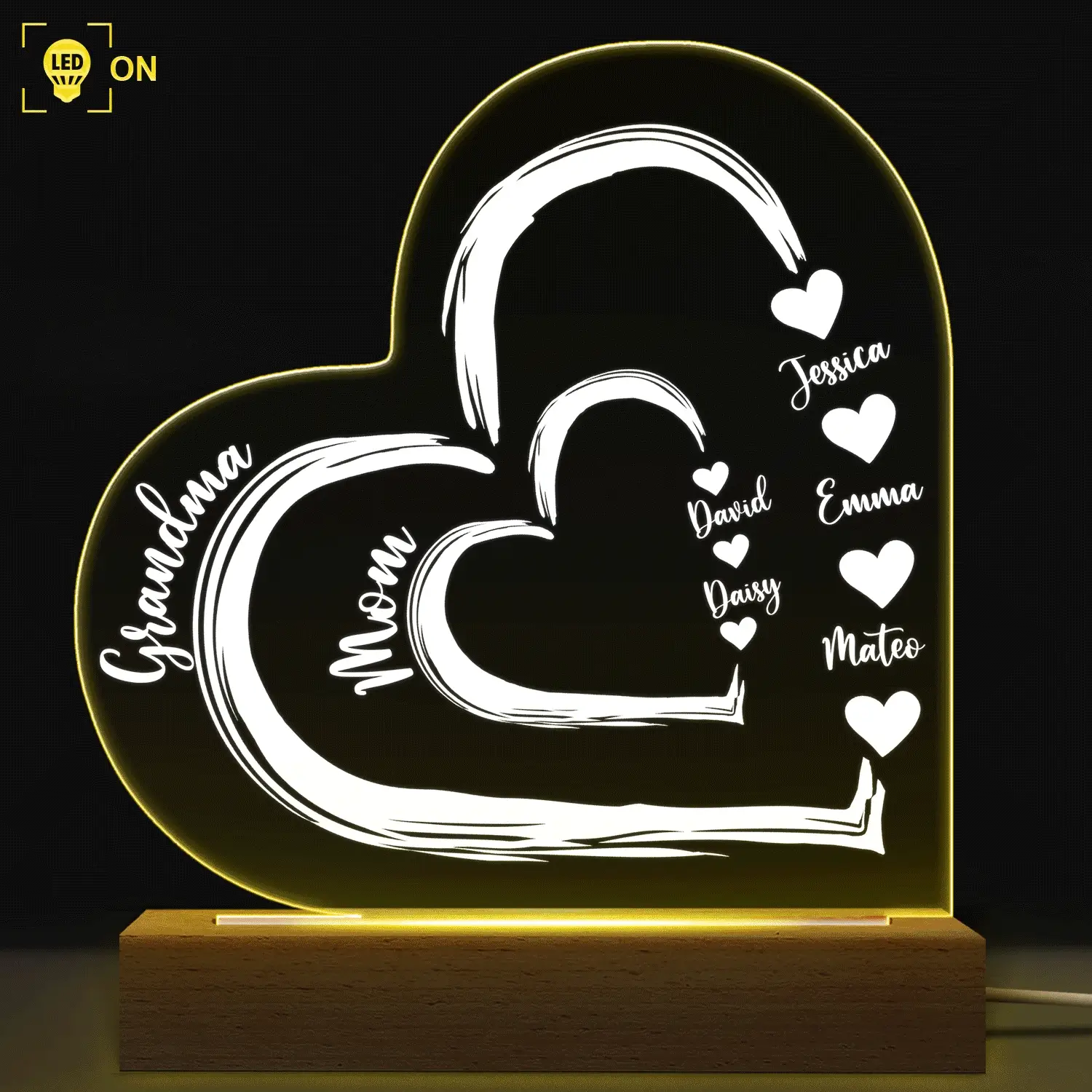 First Mom Now Grandma Floral - Gift For Mothers, Grandmas, Aunties - Personalized 3D Led Light Wooden Base - Image 2