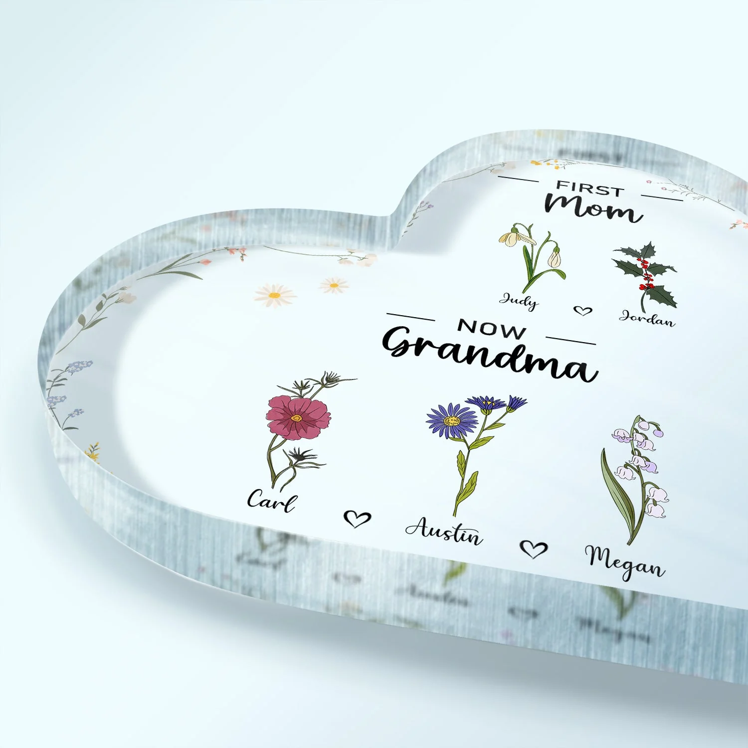 First Mom Now Grandma - Gift For Mom - Personalized Heart Shaped Acrylic Plaque - Image 3