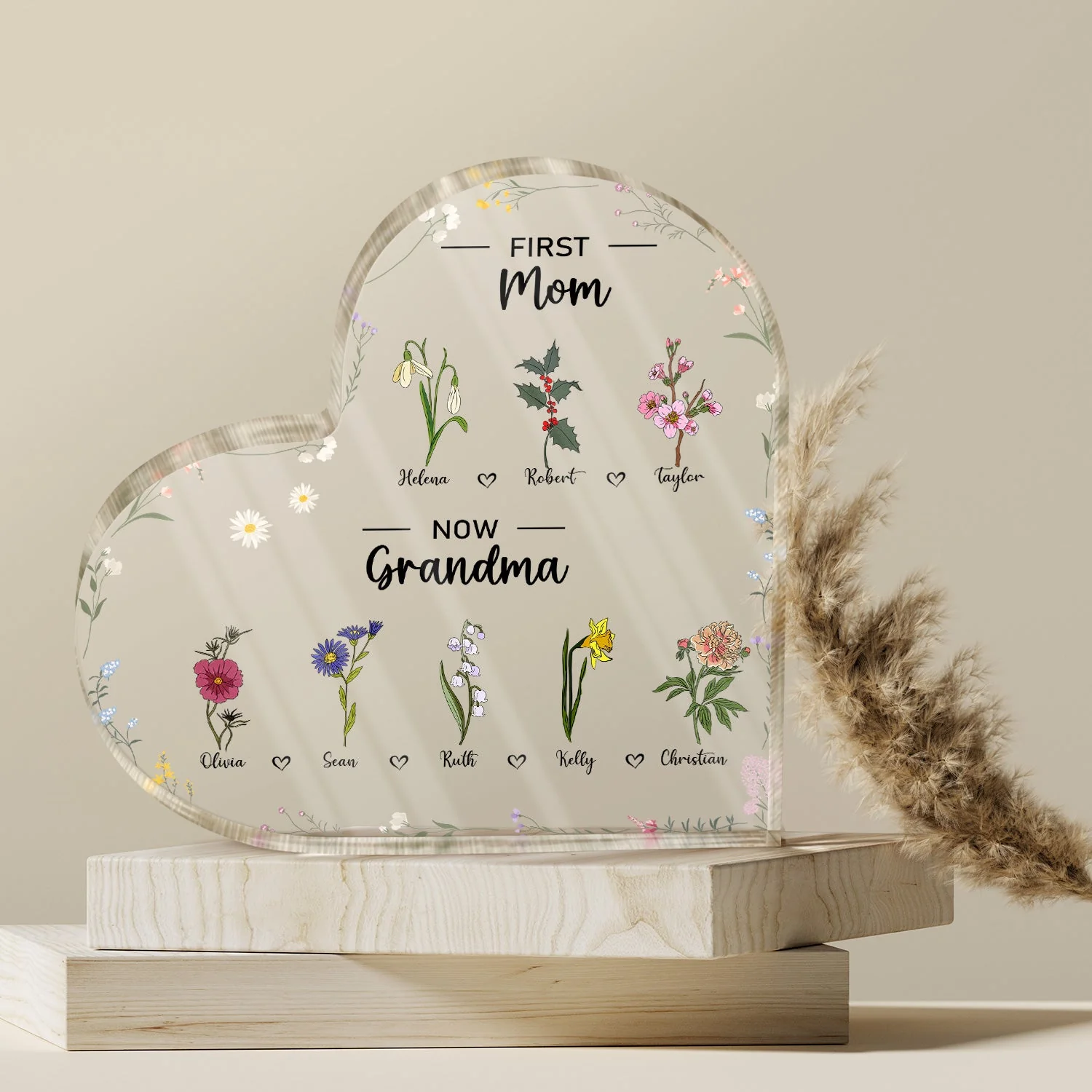First Mom Now Grandma - Gift For Mom - Personalized Heart Shaped Acrylic Plaque - Image 4