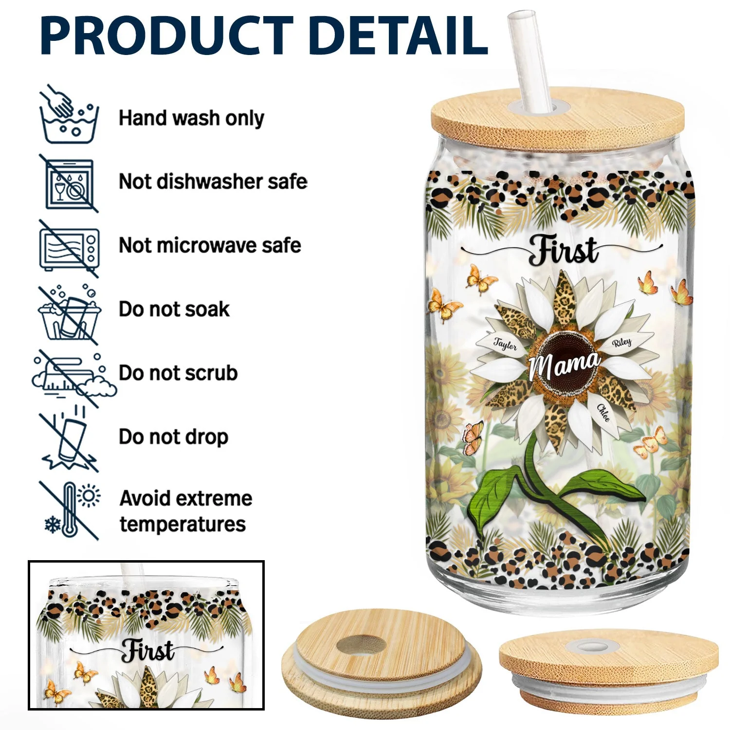 First Mom Now Grandma - Gift For Mothers, Grandmas, Aunties - Personalized Clear Glass Can - Image 4