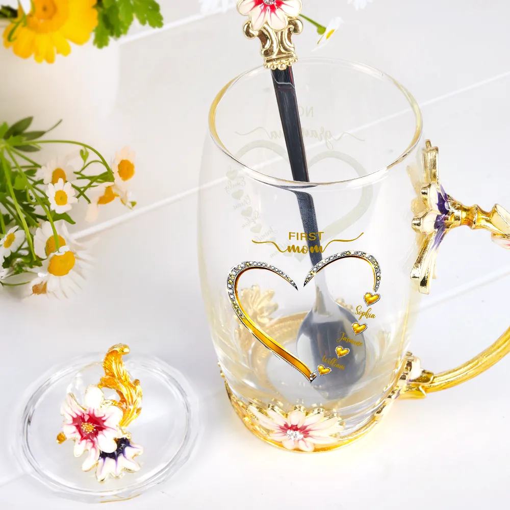 First Mom Now Grandma - Personalized Glass Flower Tea Cup - Image 2