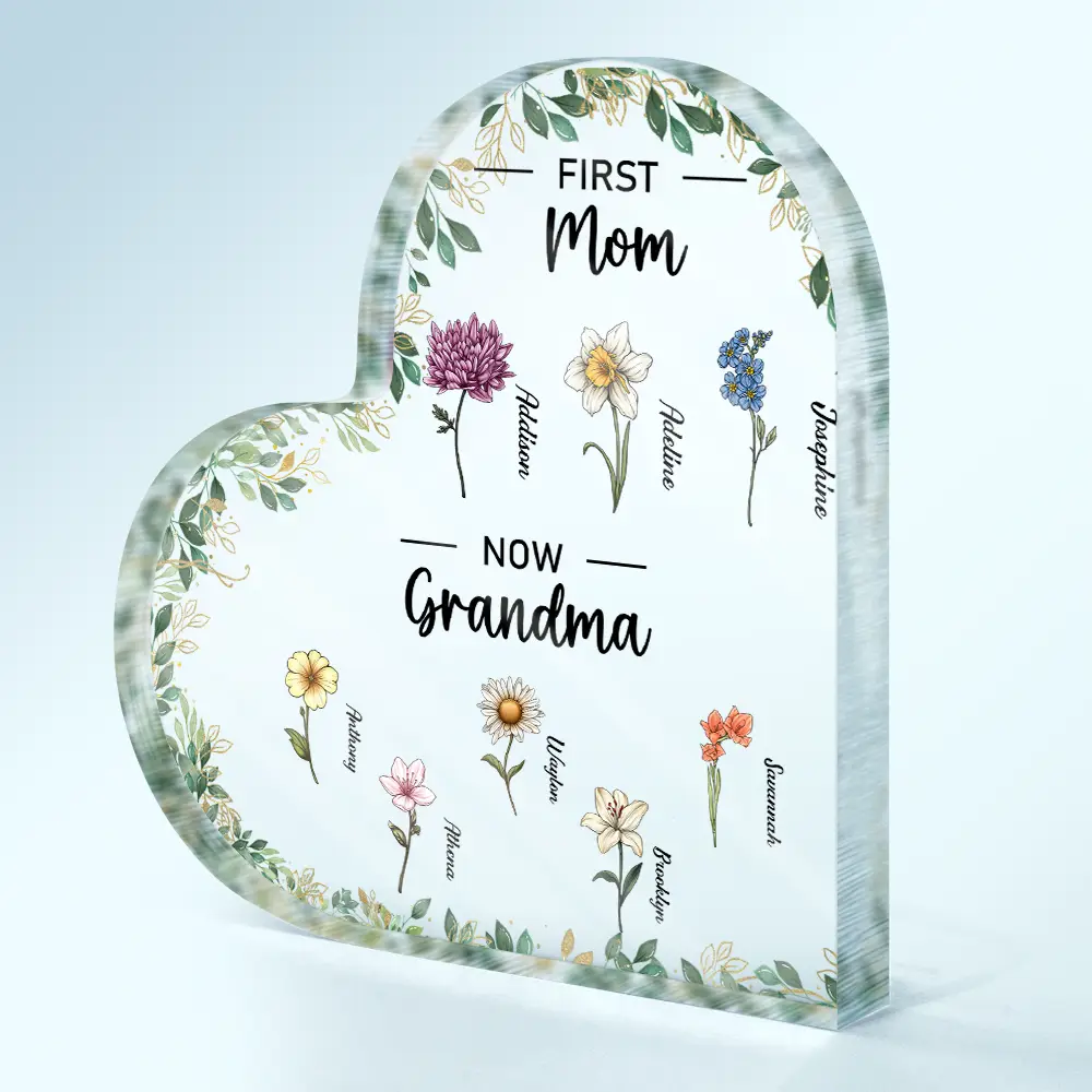 First Mom Now Grandma - Personalized Heart Shaped Acrylic Plaque - Image 2