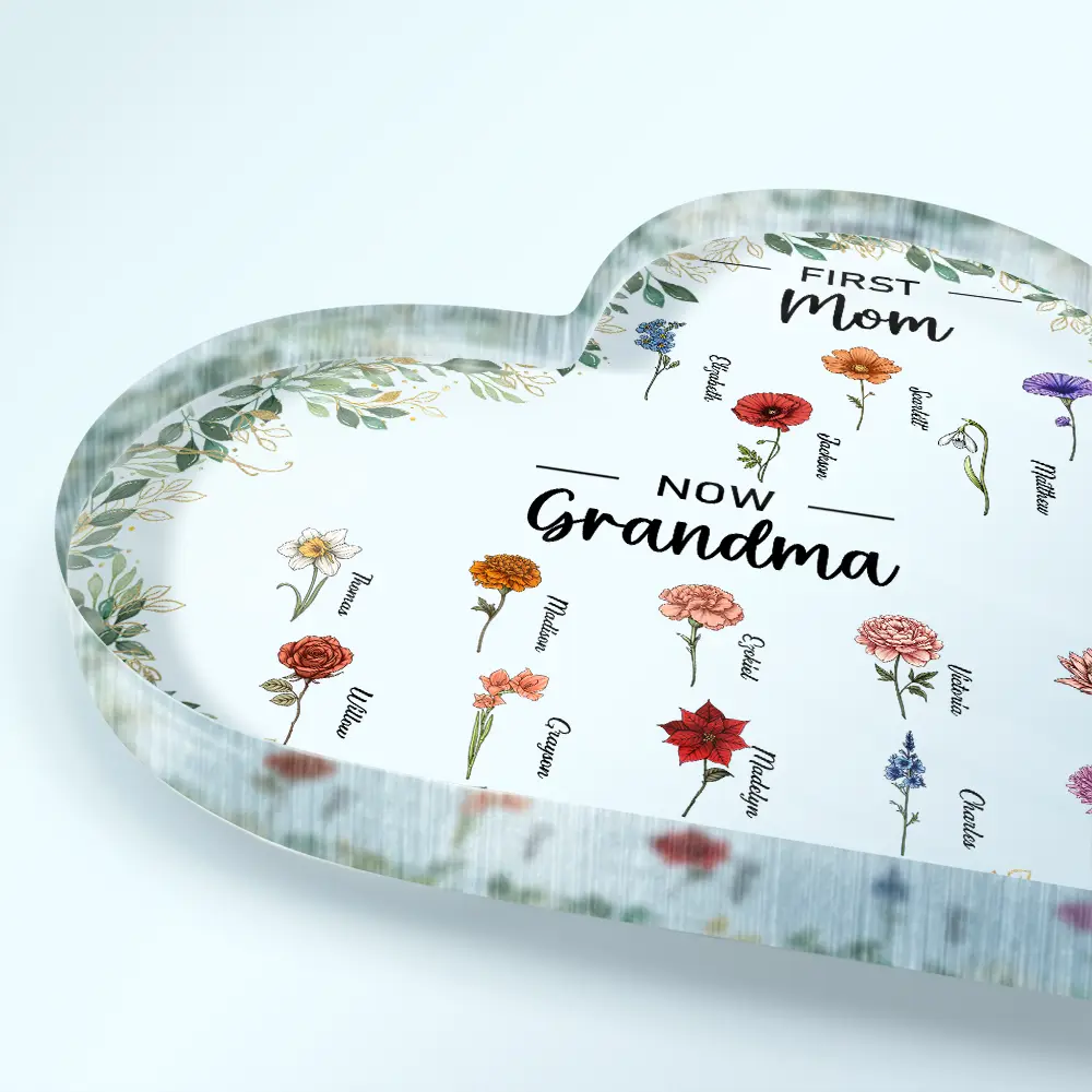 First Mom Now Grandma - Personalized Heart Shaped Acrylic Plaque - Image 3