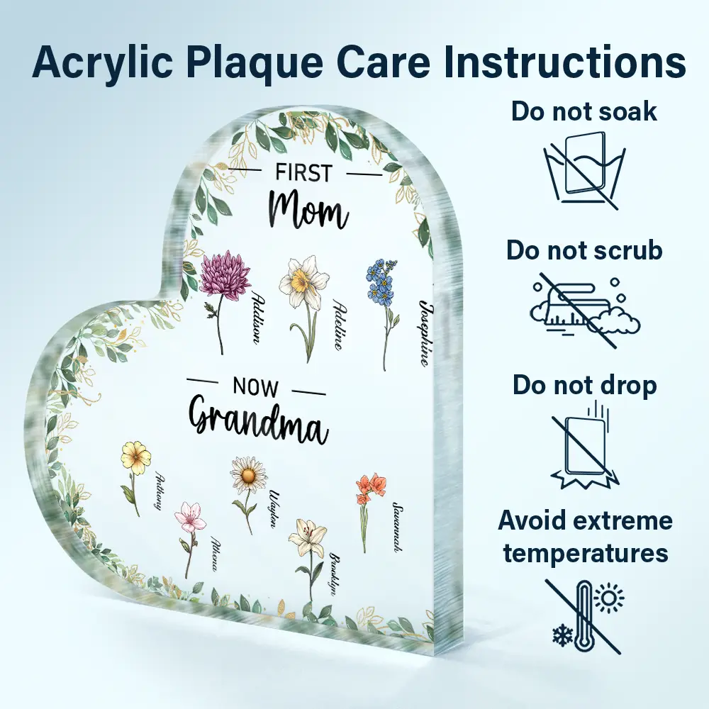 First Mom Now Grandma - Personalized Heart Shaped Acrylic Plaque - Image 6