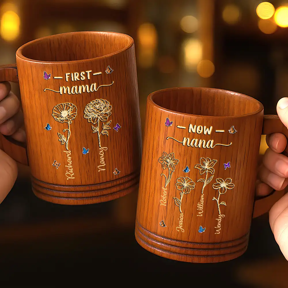 First Mom Now Grandma - Personalized Wooden Mug - Image 2