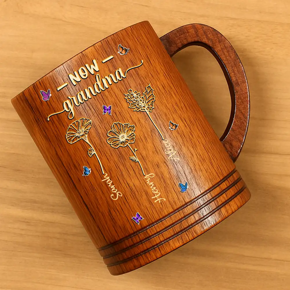First Mom Now Grandma - Personalized Wooden Mug - Image 4