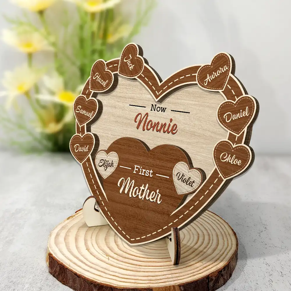 First Mom Now Grandma Sweethearts - Personalized 2-Layered Wooden Plaque With Stand - Image 2