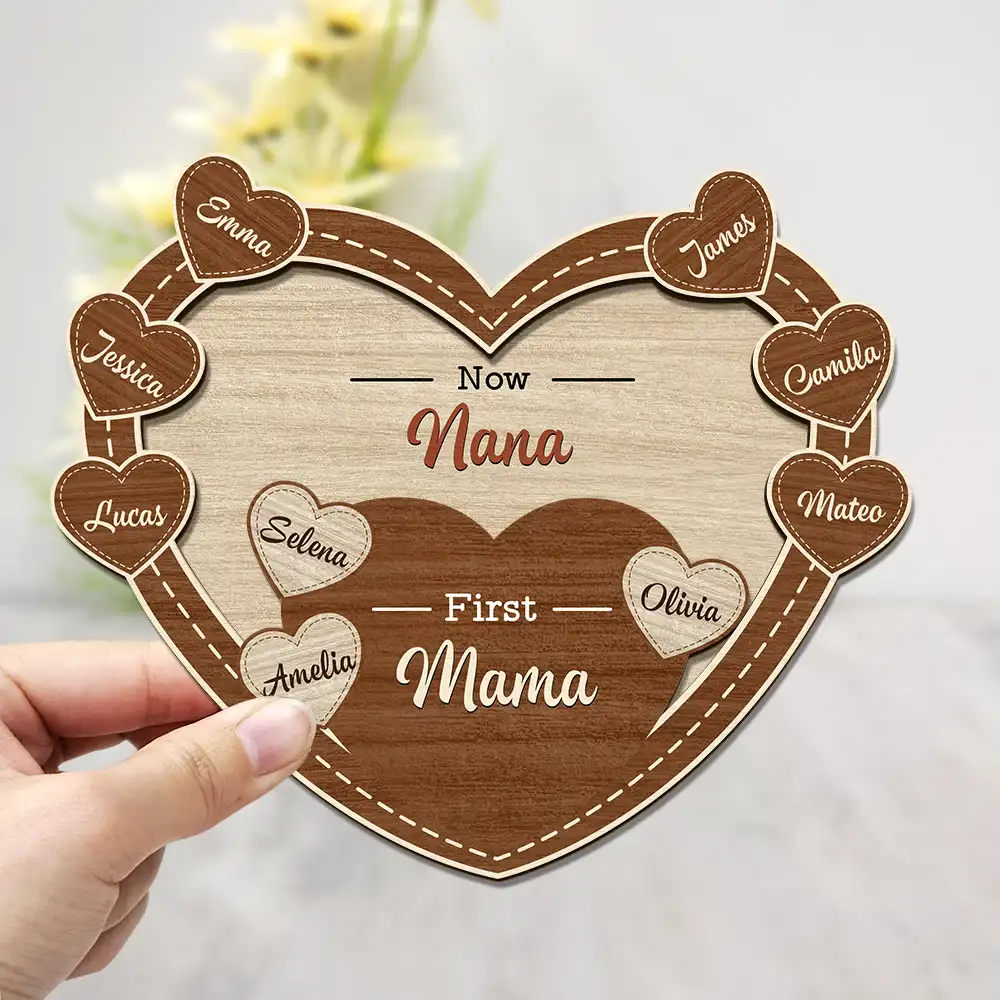 First Mom Now Grandma Sweethearts - Personalized 2-Layered Wooden Plaque With Stand - Image 3
