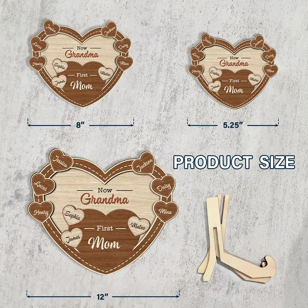 First Mom Now Grandma Sweethearts - Personalized 2-Layered Wooden Plaque With Stand - Image 4
