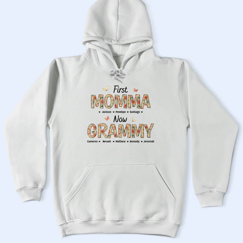 First Mom Now Nana Flower Pattern - Personalized T Shirt - Image 4