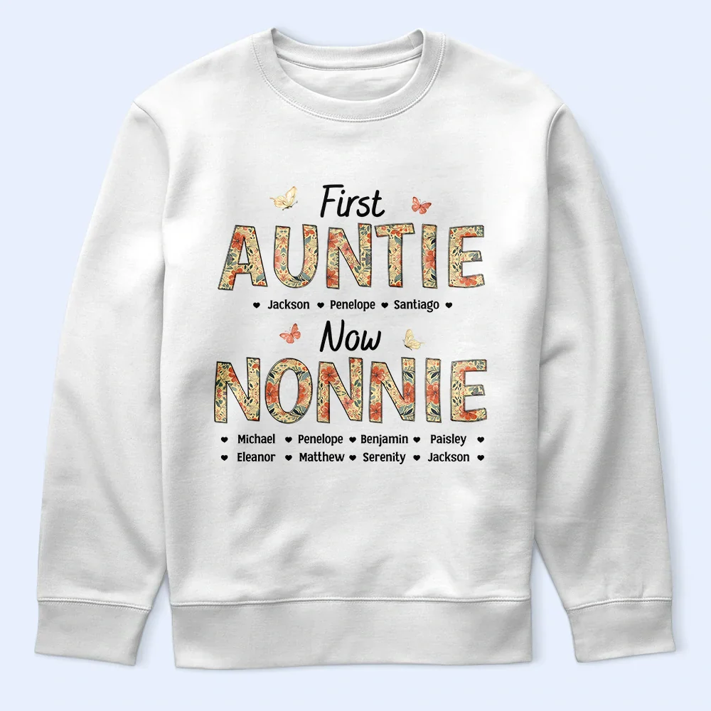 First Mom Now Nana Flower Pattern - Personalized T Shirt - Image 5