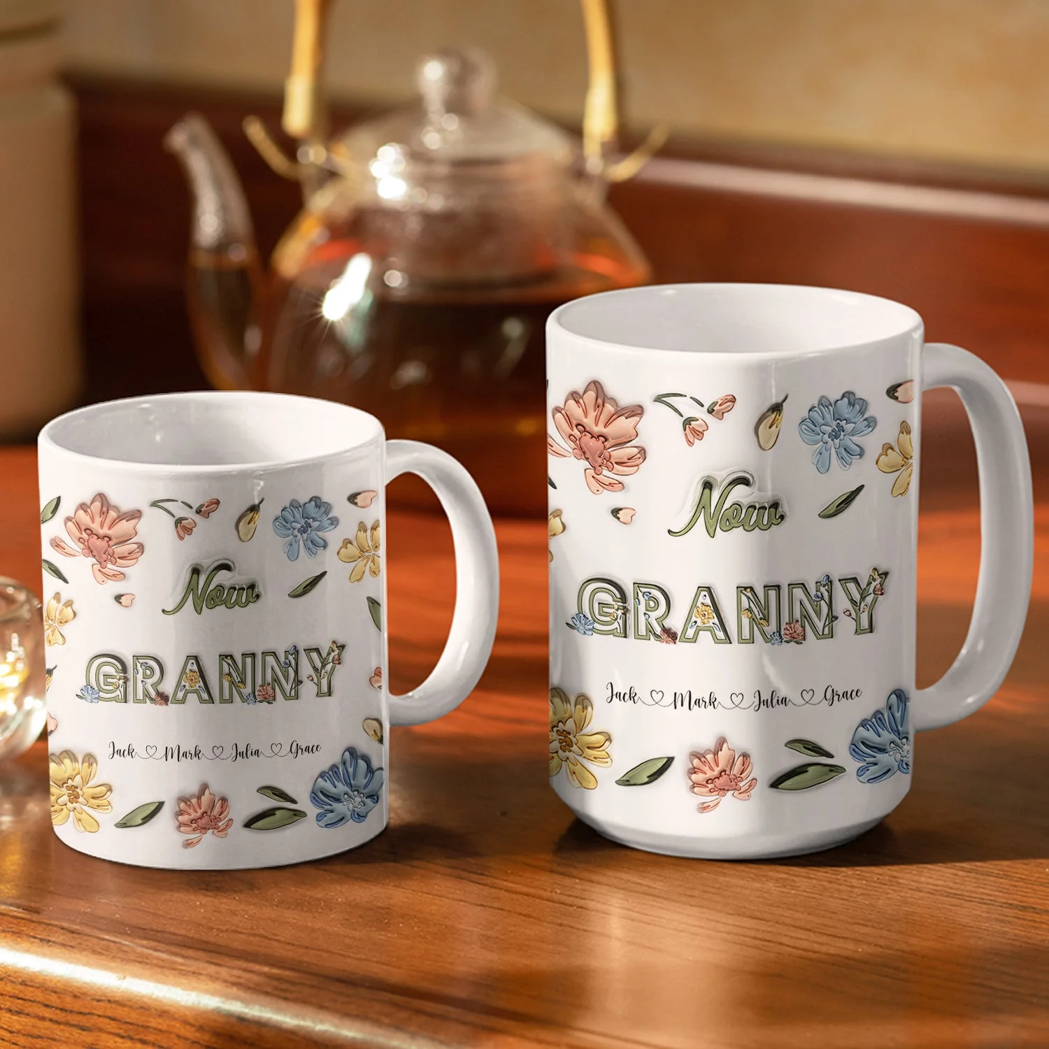 First Mom Now Nana - Gift For Mommy, Grandma - 3D Inflated Effect Printed Mug, Personalized White Edge-to-Edge Mug - Image 3