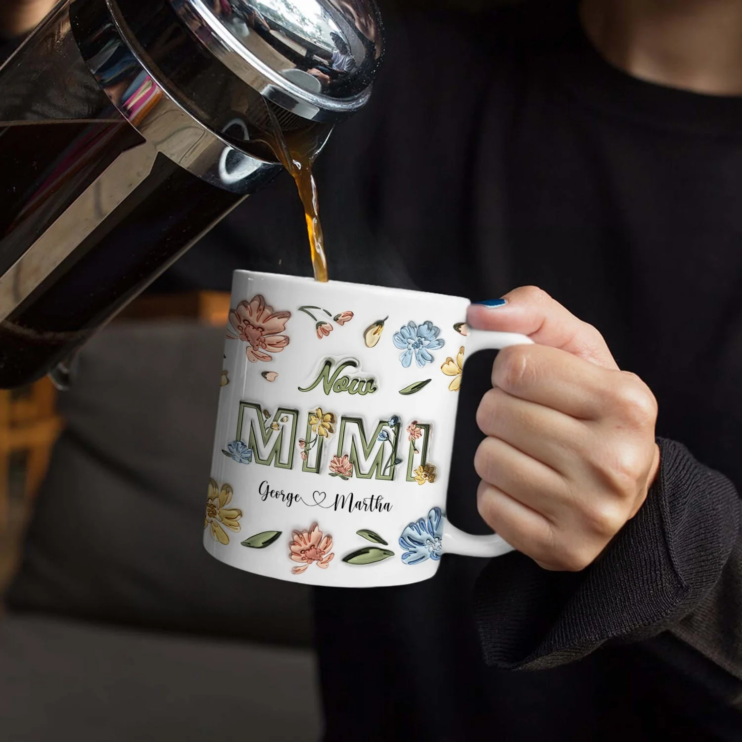 First Mom Now Nana - Gift For Mommy, Grandma - 3D Inflated Effect Printed Mug, Personalized White Edge-to-Edge Mug - Image 4