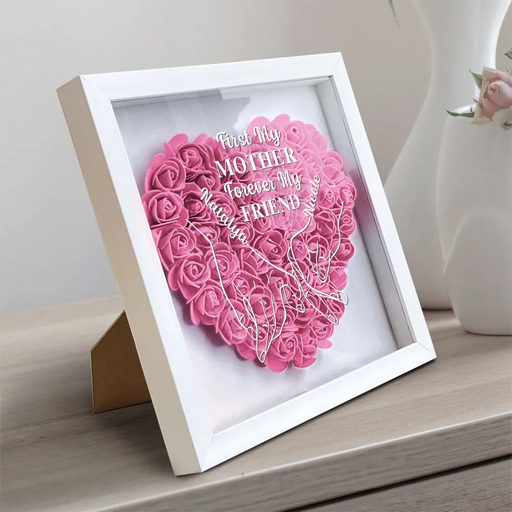 First My Daughter Forever My Friend - Personalized Flower Shadow Box - Image 2