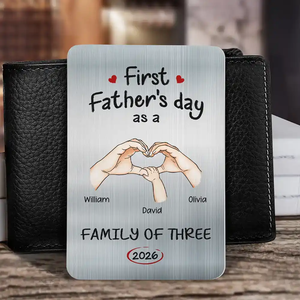 First Time Ever As A Family Of Three - Personalized Aluminum Wallet Card