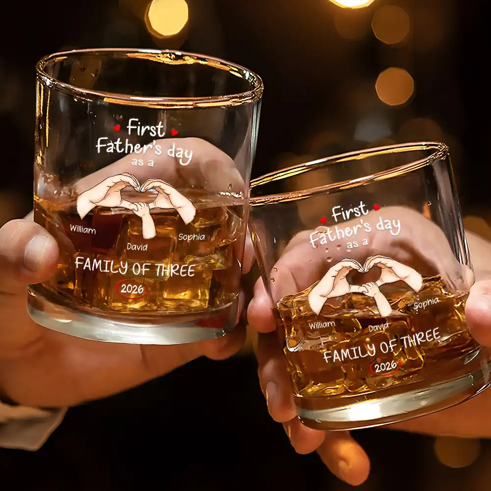 First Time Ever As A Family Of Three - Personalized Whiskey Glass - Image 3