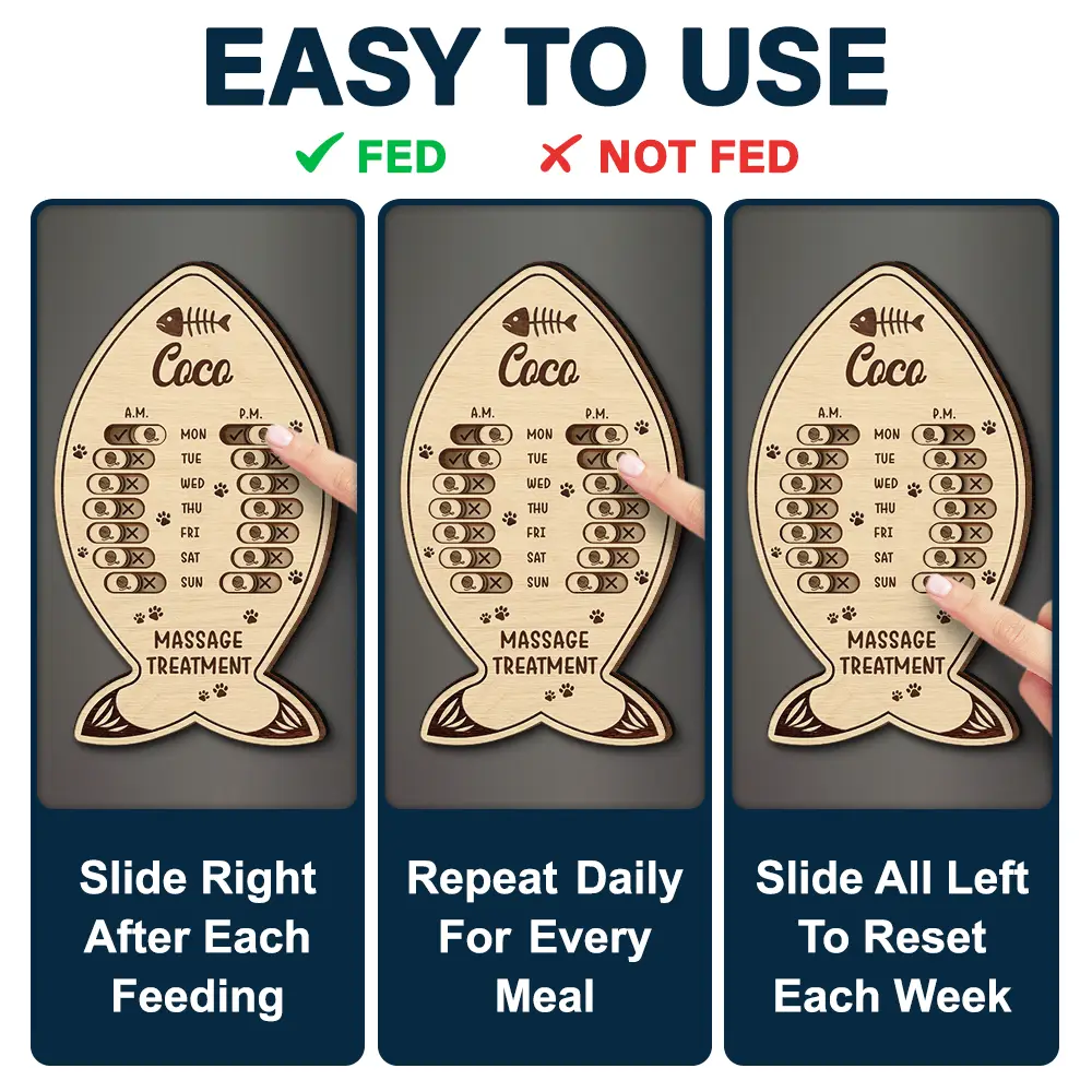 Fish Bone Shaped Feeding And Medication Tracker - Personalized Wooden Pet Feeding Reminder - Image 4