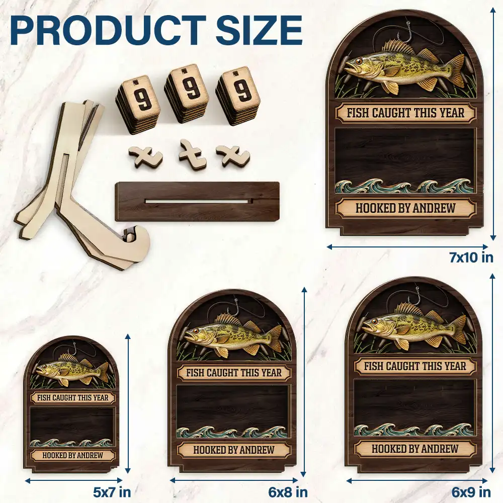 Fish Caught This Year Just One More Cast - Personalized 2-Layered Wooden Tracker Sign - Image 4