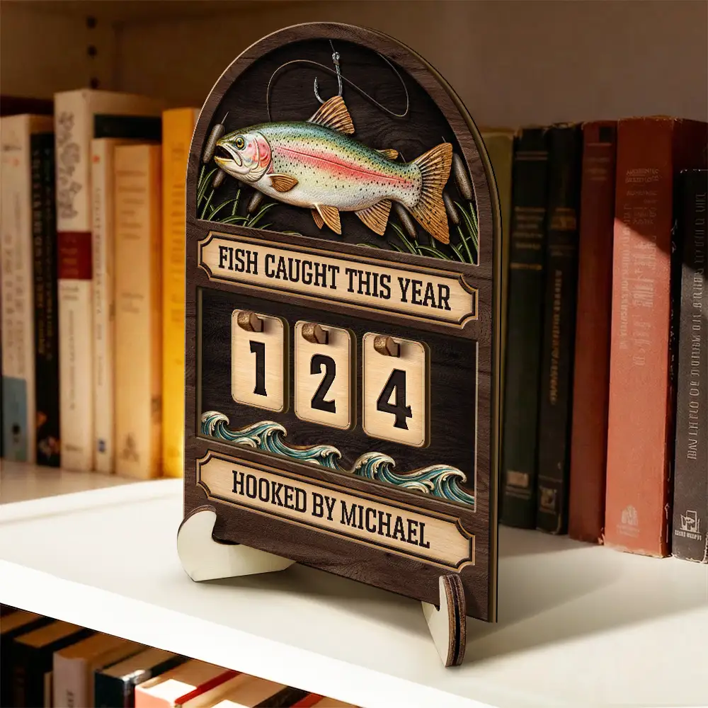 Fish Caught This Year Just One More Cast - Personalized 2-Layered Wooden Tracker Sign - Image 6