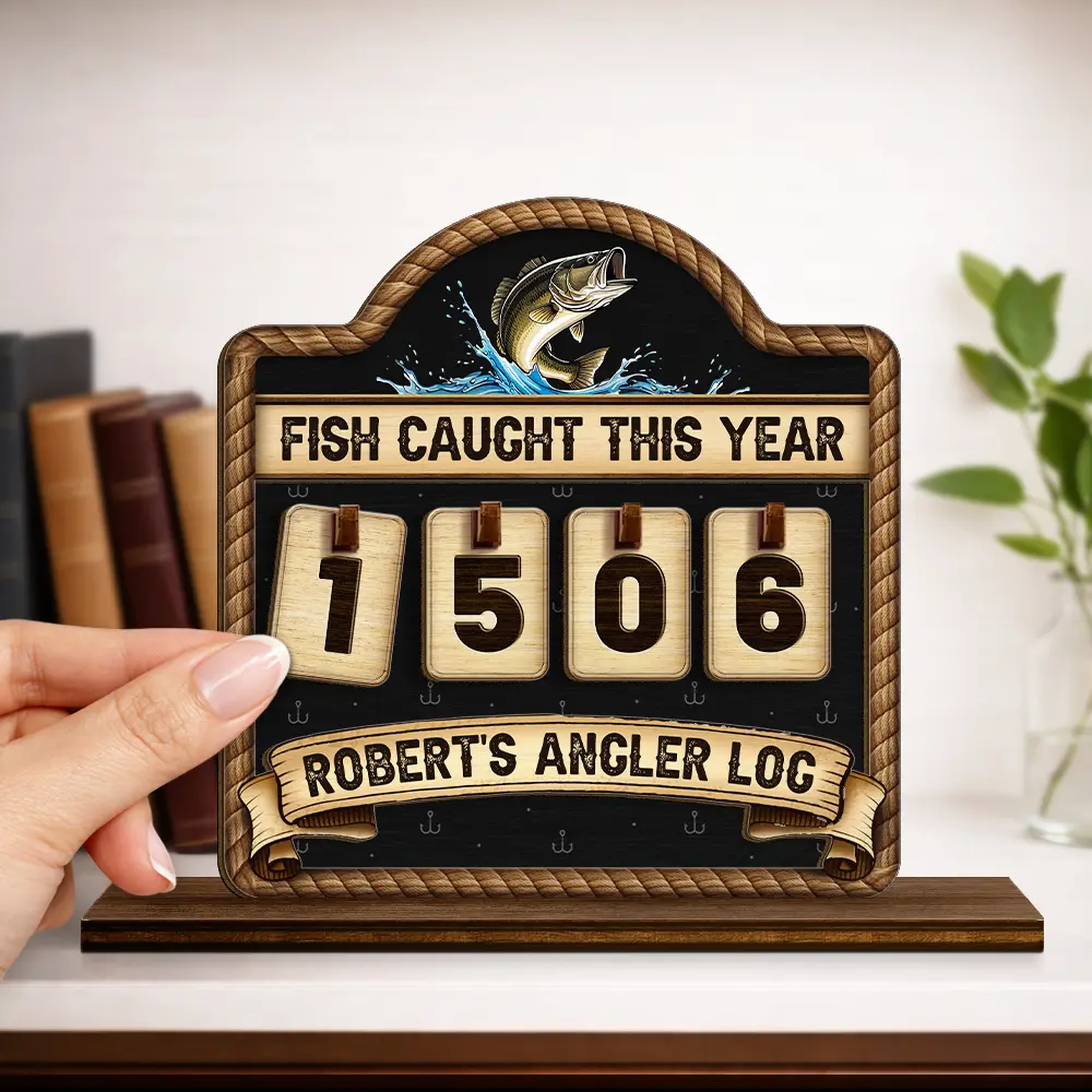 Fish Caught This Year - Personalized 2-Layered Wooden Tracker Sign - Image 3