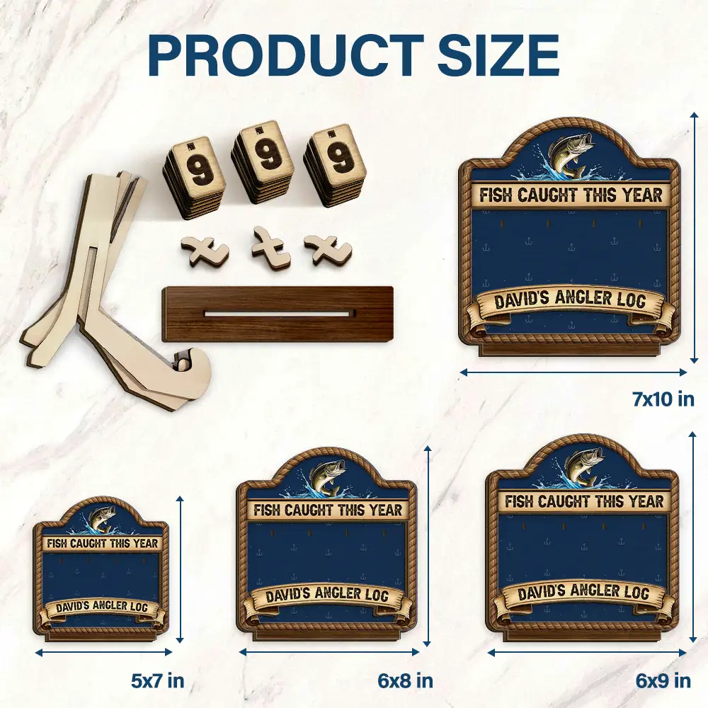 Fish Caught This Year - Personalized 2-Layered Wooden Tracker Sign - Image 4