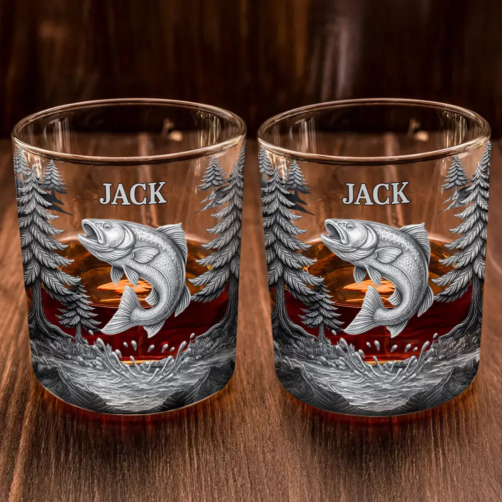 Fishing Camping Fisher Man Old Fashioned - Personalized Whiskey Glass - Image 2