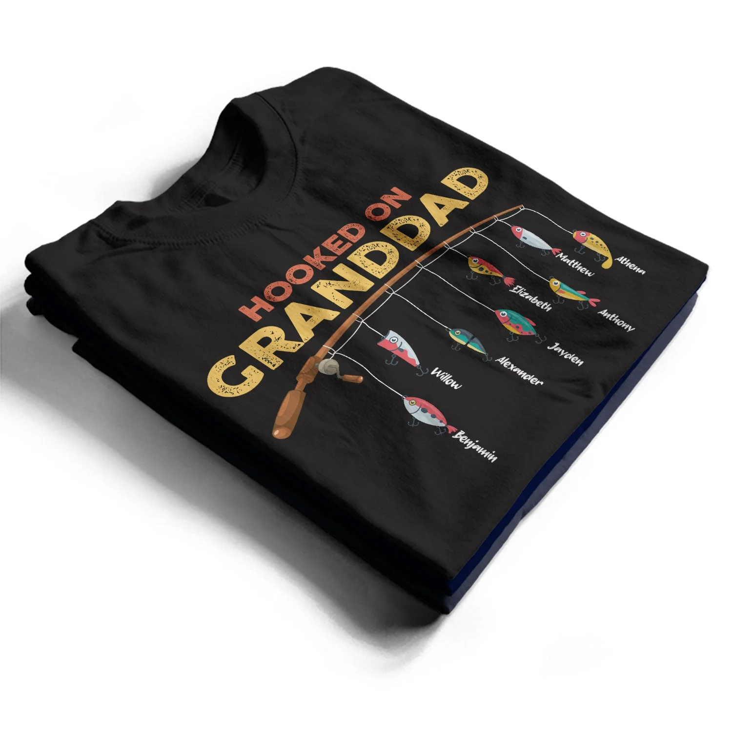 Fishing Hooked On Dad, Grandpa - Gift For Father, Grandfather - Personalized T Shirt - Image 2