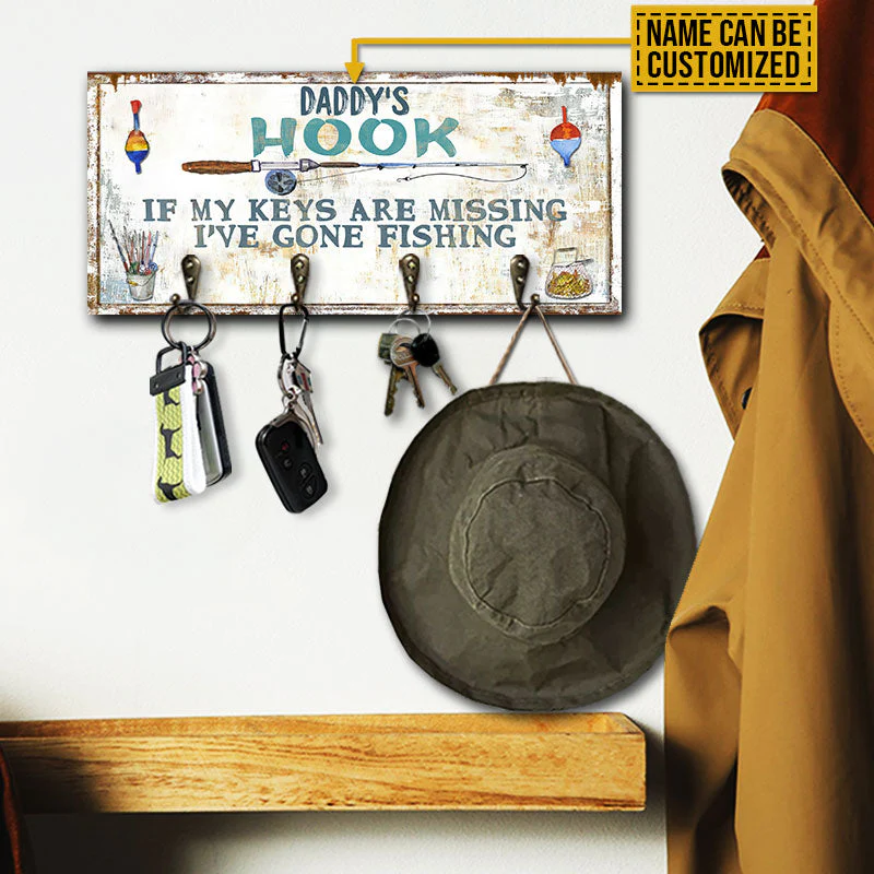 Fishing I've Gone Fishing Personalized Custom Wood Key Holder - Image 2