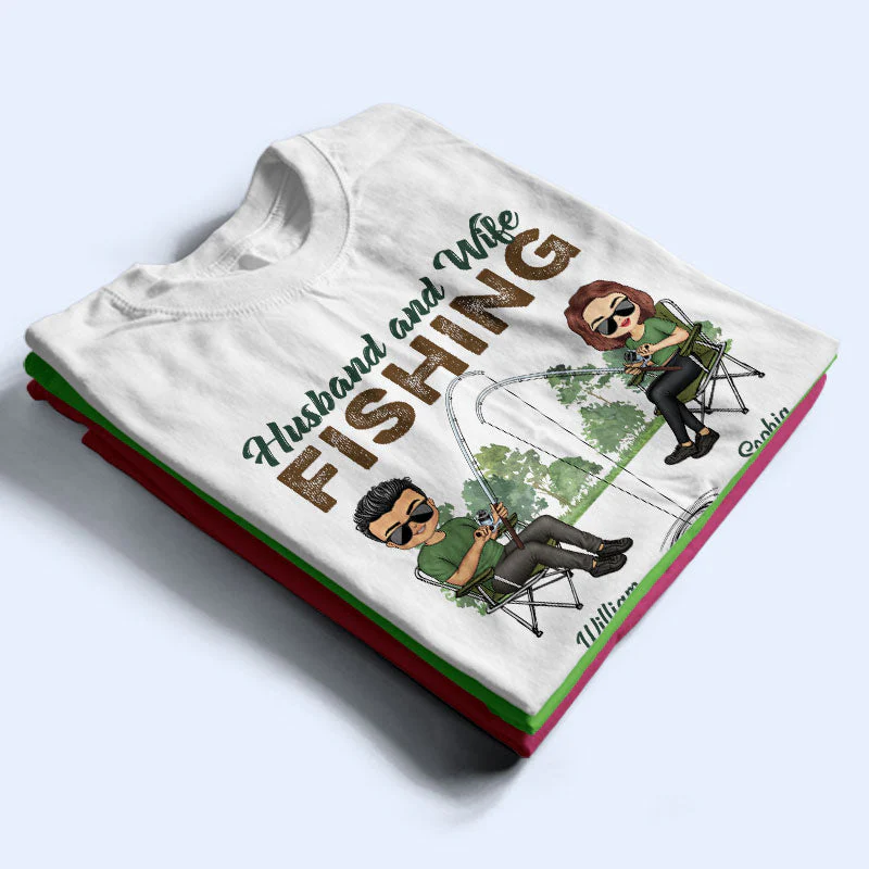 Fishing Partners For Life Husband Wife - Couple Gift - Personalized Custom T Shirt - Image 2