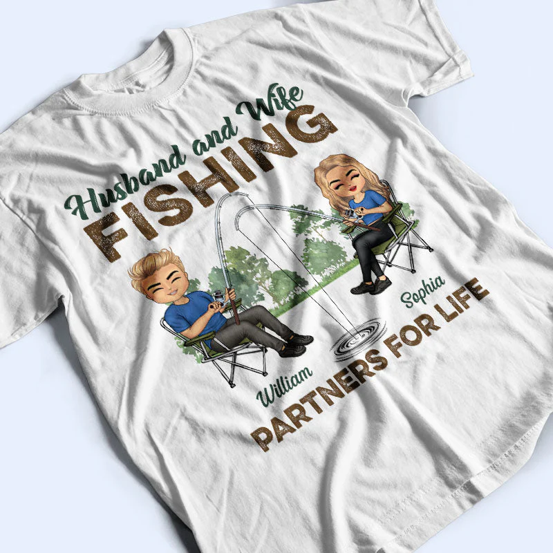 Fishing Partners For Life Husband Wife - Couple Gift - Personalized Custom T Shirt - Image 3